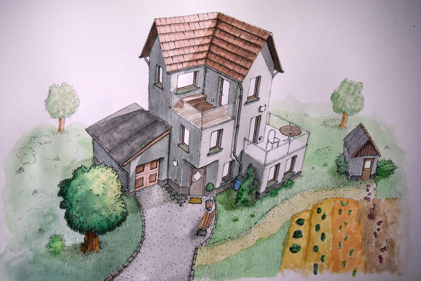 Haus in Aquarell - House with watercolor by StampferAlex