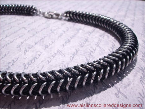 Silver and Black Roundmaille BDSM Slave Collar