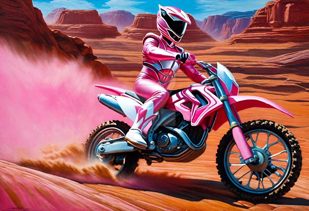 Pink Ranger dirt bike drifting by servantOfTheMostHigh on DeviantArt