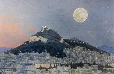 Lycabettus hill during a full moon 