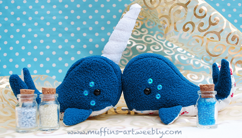 narwhal and whale plushies