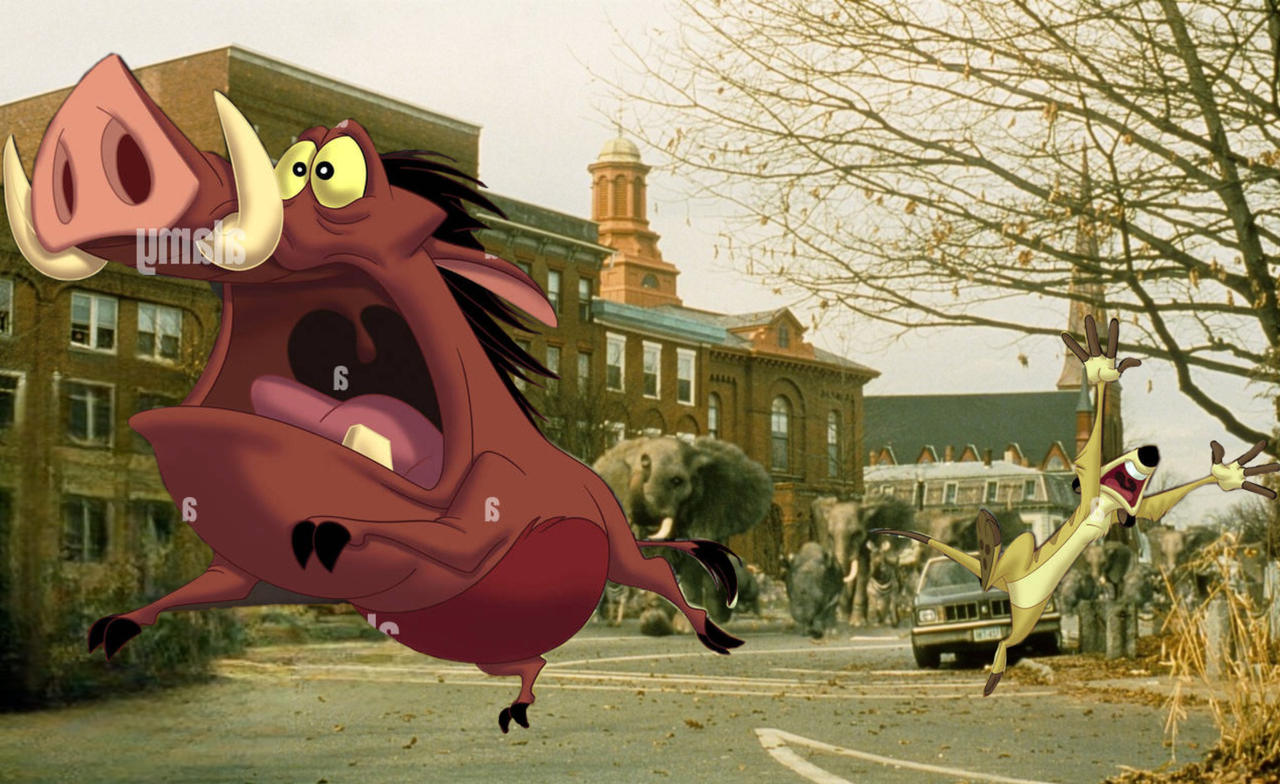 Timon and Pumbaa running from the stampede by Rileyopal on DeviantArt