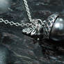 Antique Silver and Dark Grey Acorn Necklace