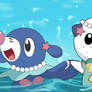 Mermay-Oshawott and Mermay-Popplio in the sea!