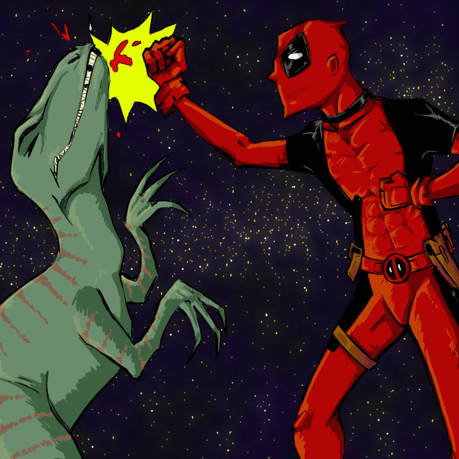 Deadpool Riding A Raptor deadpool fighting a raptor in space by pizzacrust on DeviantArt
