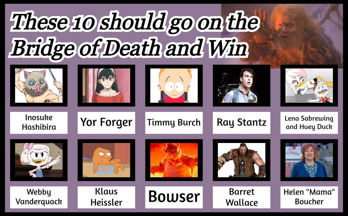 4xEyes1987's 10 Bridge of Death Winners by 4xEyes1987 on DeviantArt