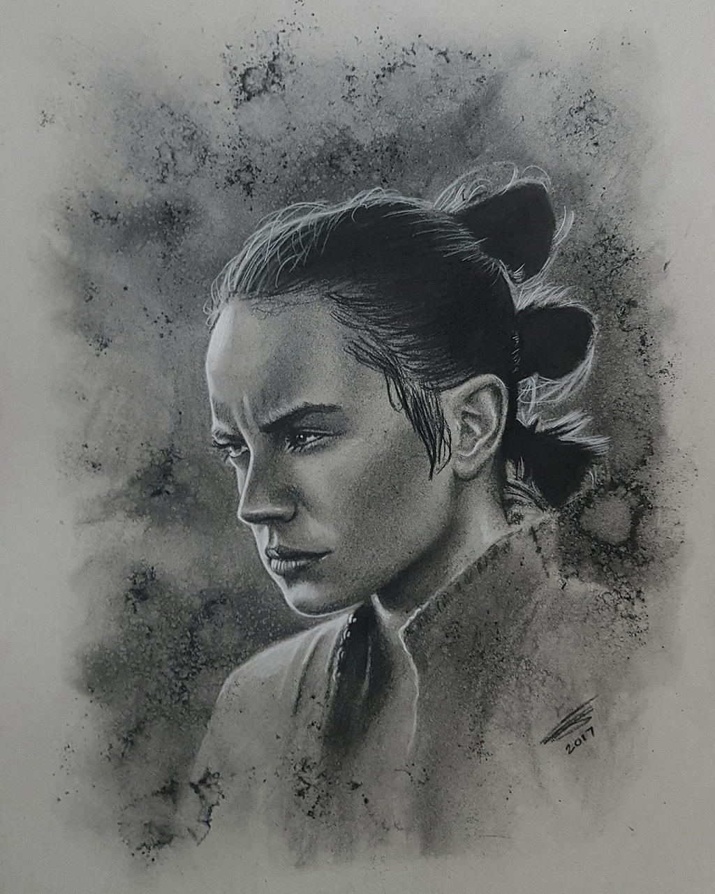 Rey drawn in charcoal by JonARTon