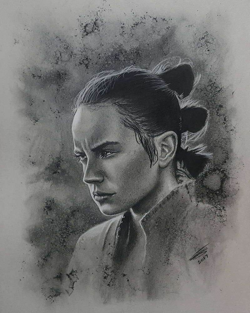 Rey drawn in charcoal by JonARTon