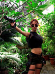 Lara Croft cosplay with gun