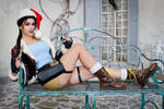 Christmas Lara Croft cosplay - on the bench by TanyaCroft