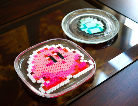 Perler Bead Coasters: Kirby and Minecraft Diamond