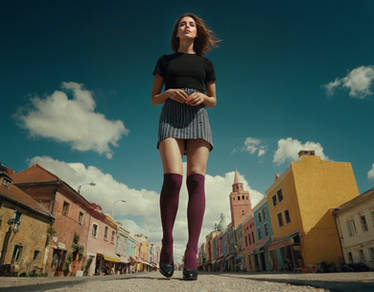 Giantess girl in a shrunken town