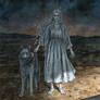 Woman in white by the roadside