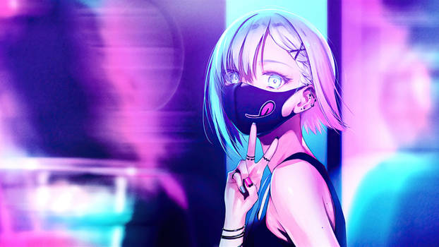 Anime Girl with Neon Face Mask 4K Wallpaper