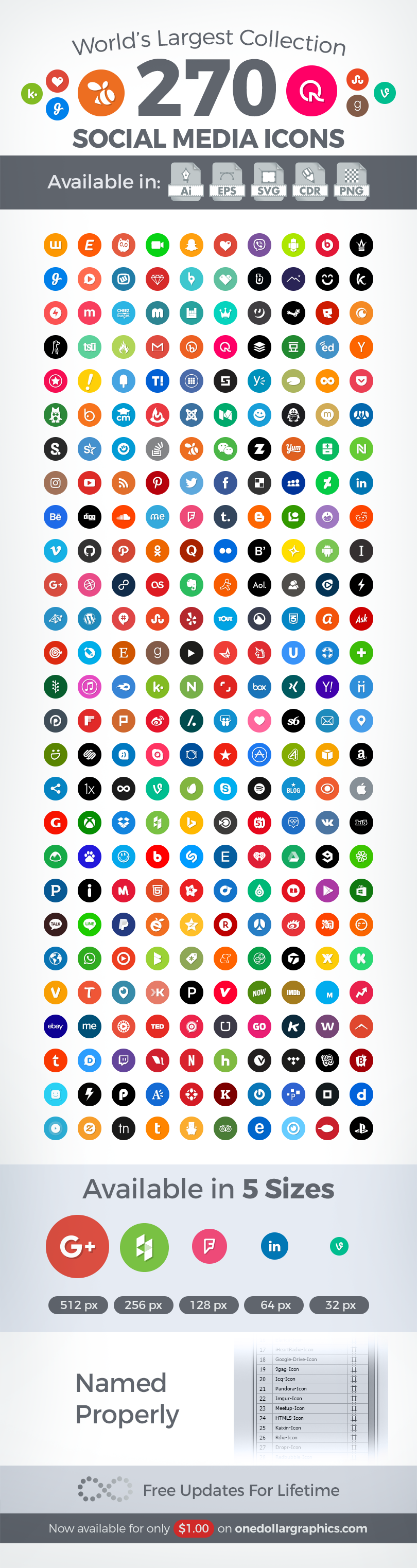 270 Social Media Icons Ai,EPS, SVG, CDR And PNG