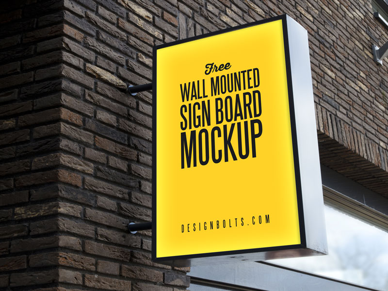 Download Free Outdoor Wall Mounted Sign Board Mockup Psd By Designbolts On Deviantart
