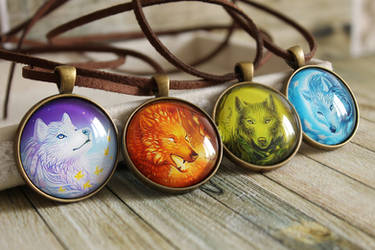 Elemental spirits - Glass pendant with art print