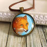 Orange and blue glass pendant Fox with butterflies