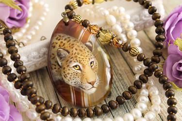 Leopard  - handmade painted stone pendant by LunarFerns