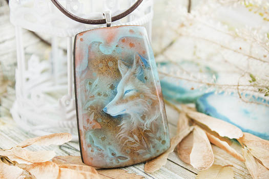 Meadow s winter spirits hand painted wood pendant