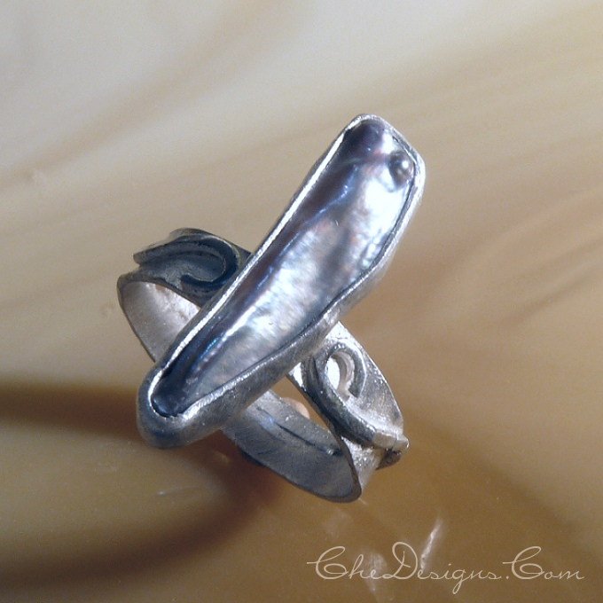 Biwa Pearl and Sterling Silver Ring