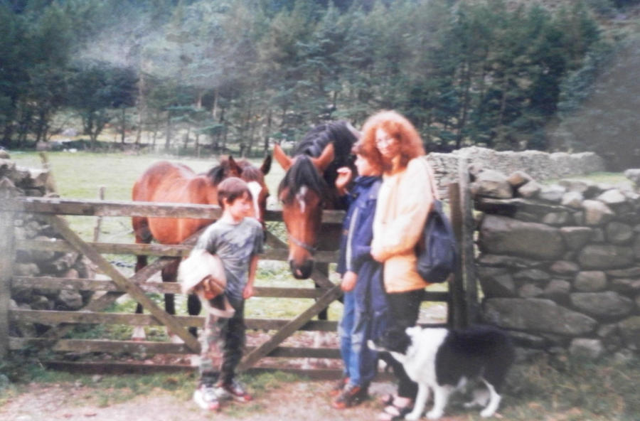 mum me brother and Cleo with horses 1997