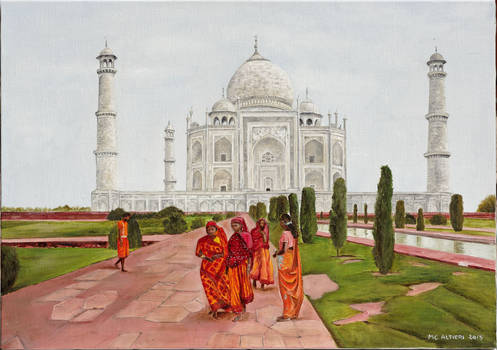 Dawn on the Taj Mahal, oil painting