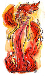 Flame Princess Watercolor Art Noveau