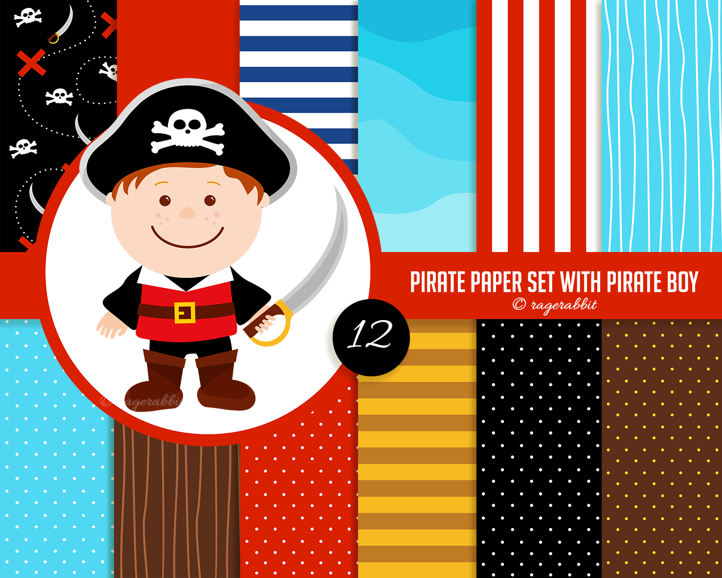 Pirate Digital Paper with Pirate Boy