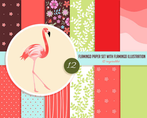 Flamingo Digital Paper and Flamingo Illustration