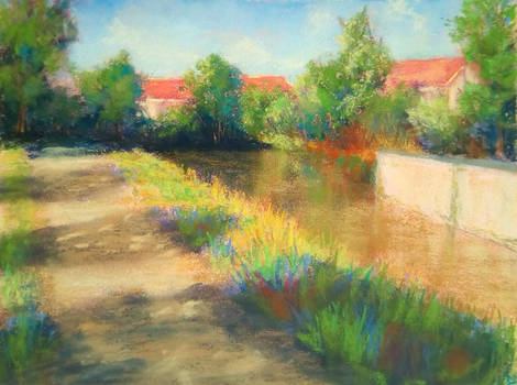 Stroll by the river (pastel painting) SOLD