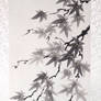 Sumie momiji and reflection (silk scroll)