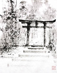 [Sumie] Landscape with torii