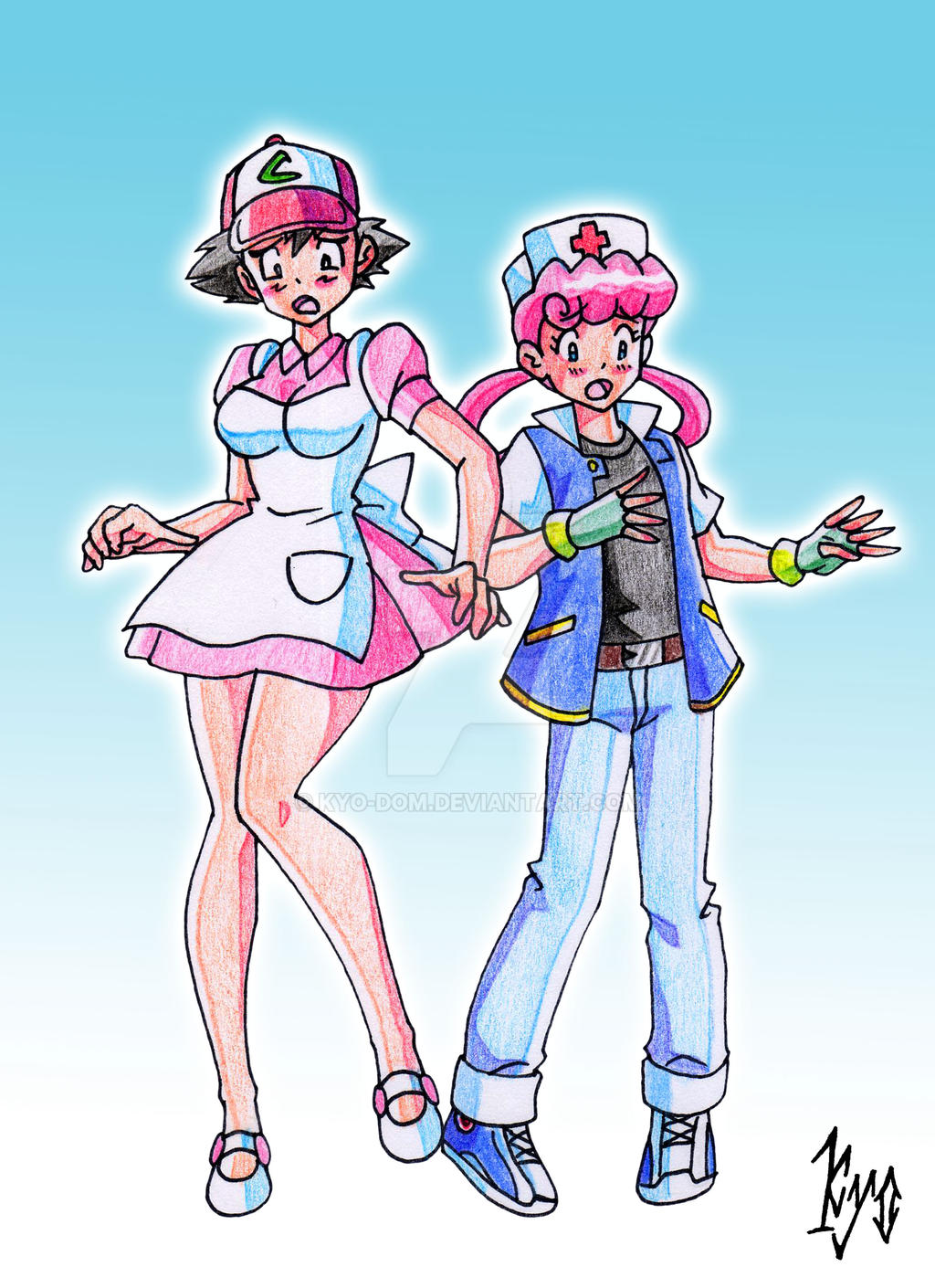 head swap - Ash and  nurse Joy