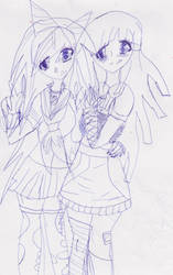 Ibuki and Mikan pen sketches
