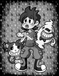 Keita, Whisper and Jibanyan Old Cartoon Style