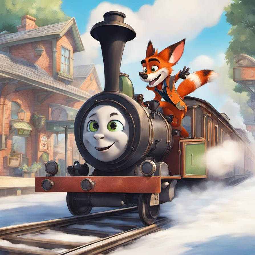 Nick Wilde-lookalike surfing on a steam train by Chugganooga on DeviantArt