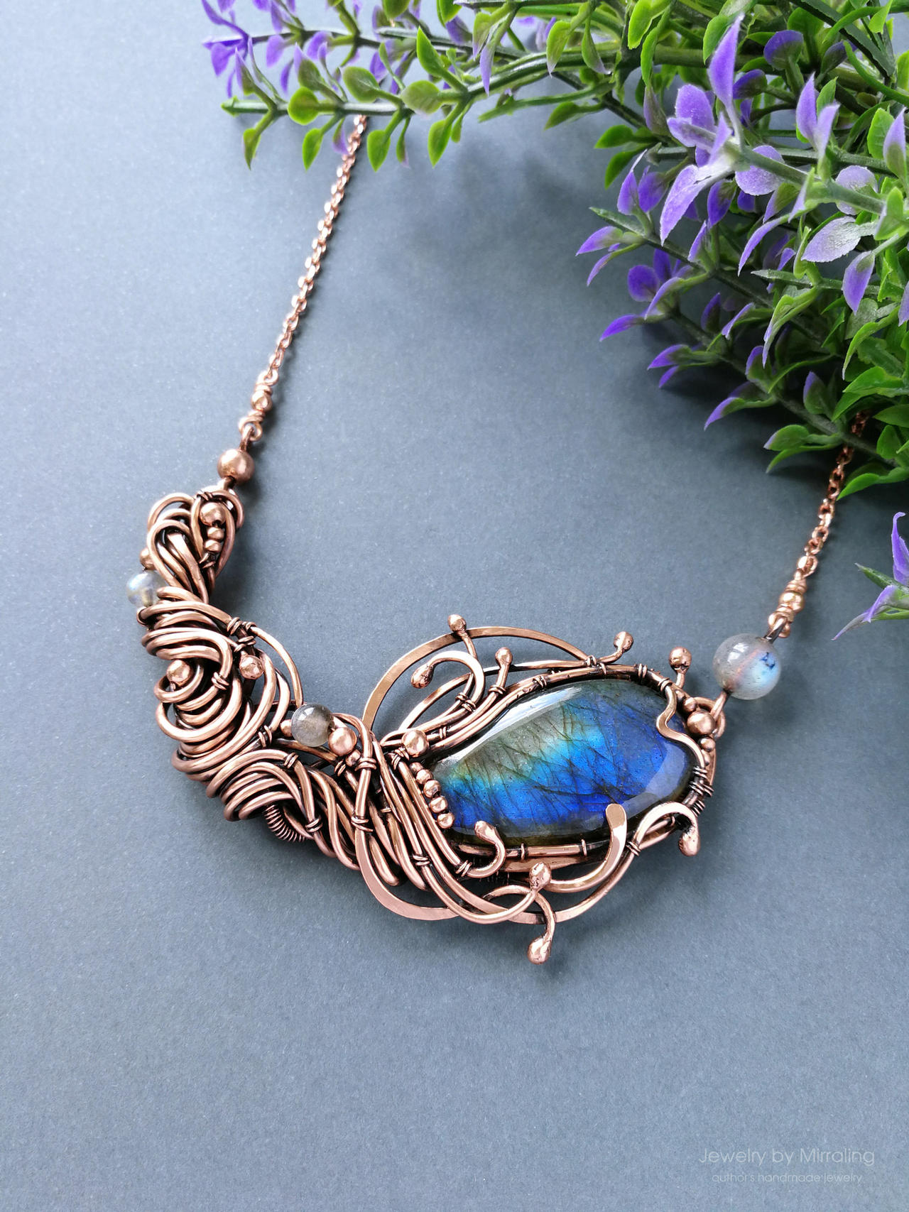 Floral necklace with blue labradorite by mirraling on DeviantArt