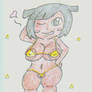 Selene in a gold bikini