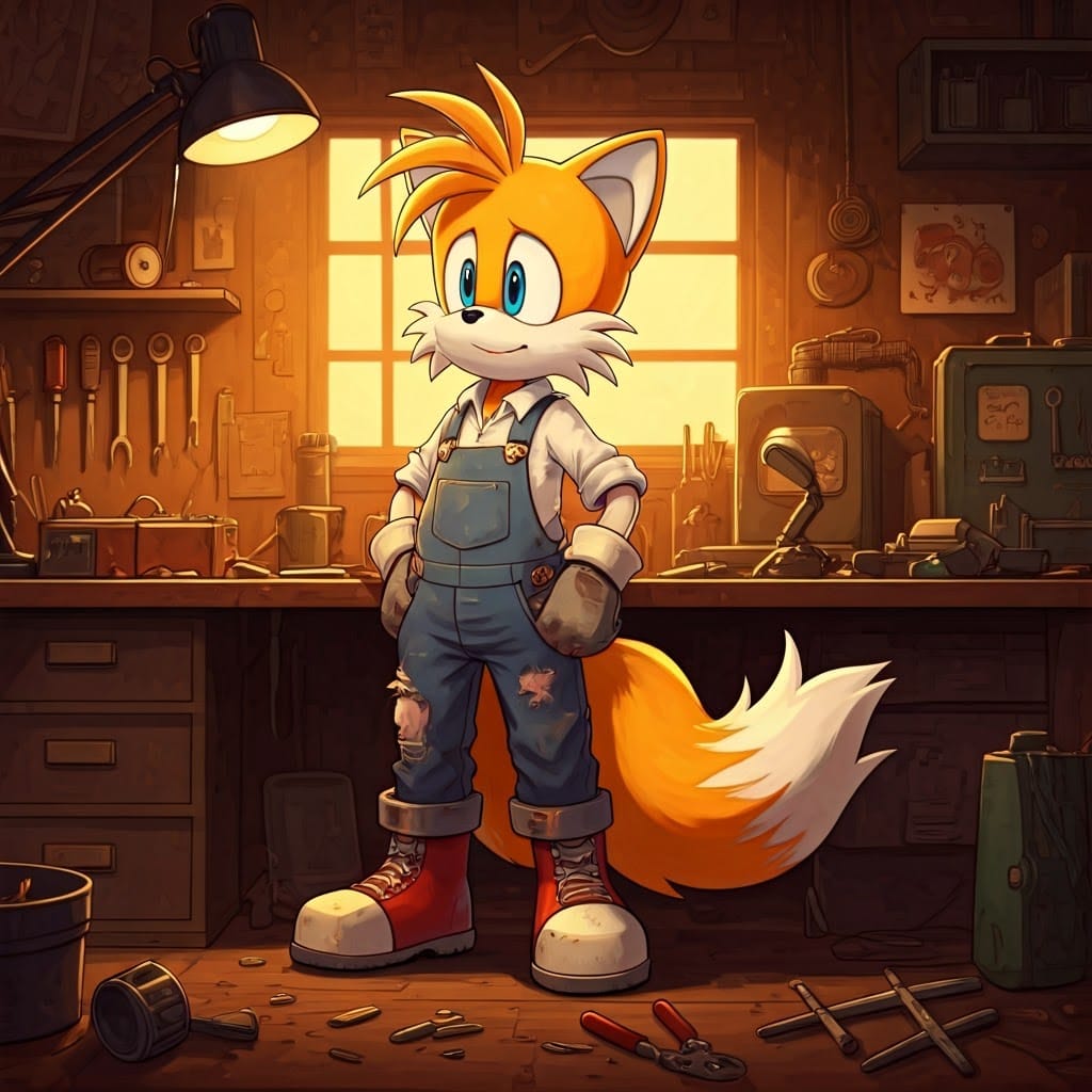 Tails Work Machine Tails Prower busy at work in his workshop by JoelFred on DeviantArt
