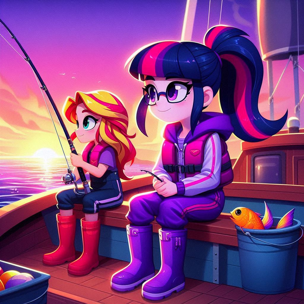 Twilight Sparkle and Sunset Shimmer fishing by JoelFred on DeviantArt
