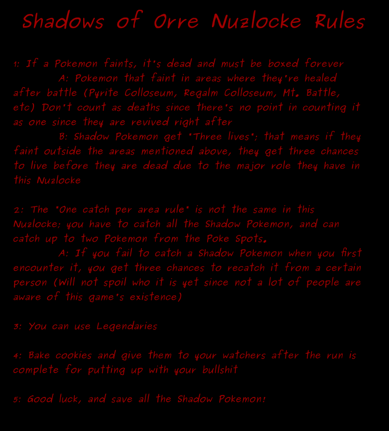 Shadows of Orre: Gale of Darkness Nuzlocke Rules