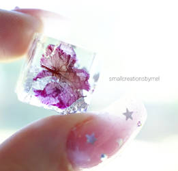 Purple Flower in a Resin Cube