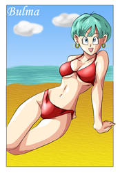 Bulma in bikini, at the beach