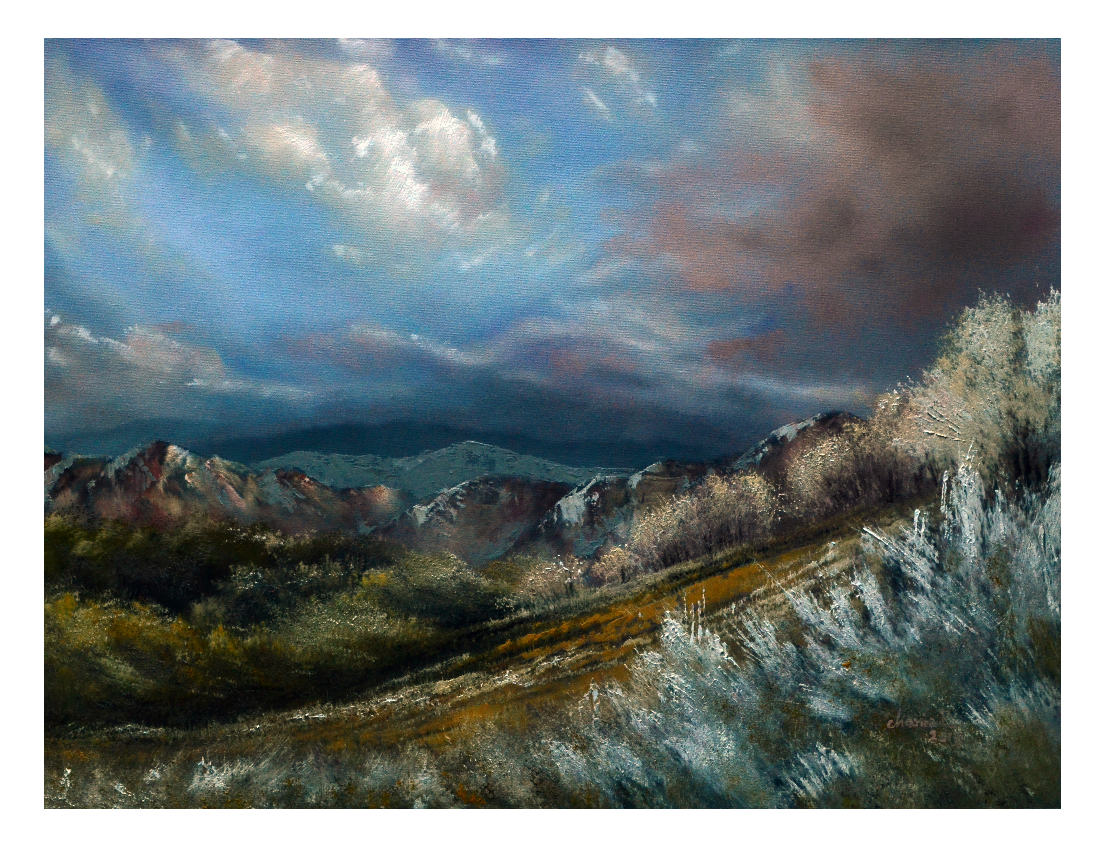 Early Winter Mountain Landscape Oil Painting