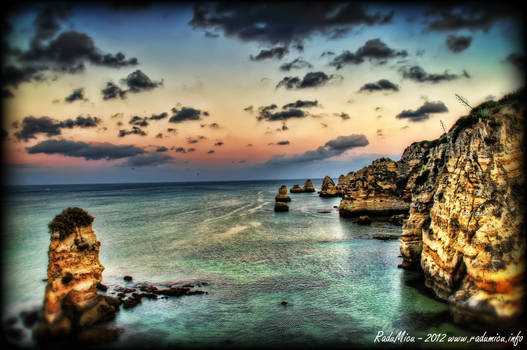 Sunset over the sea in Lagos Portugal - HDR