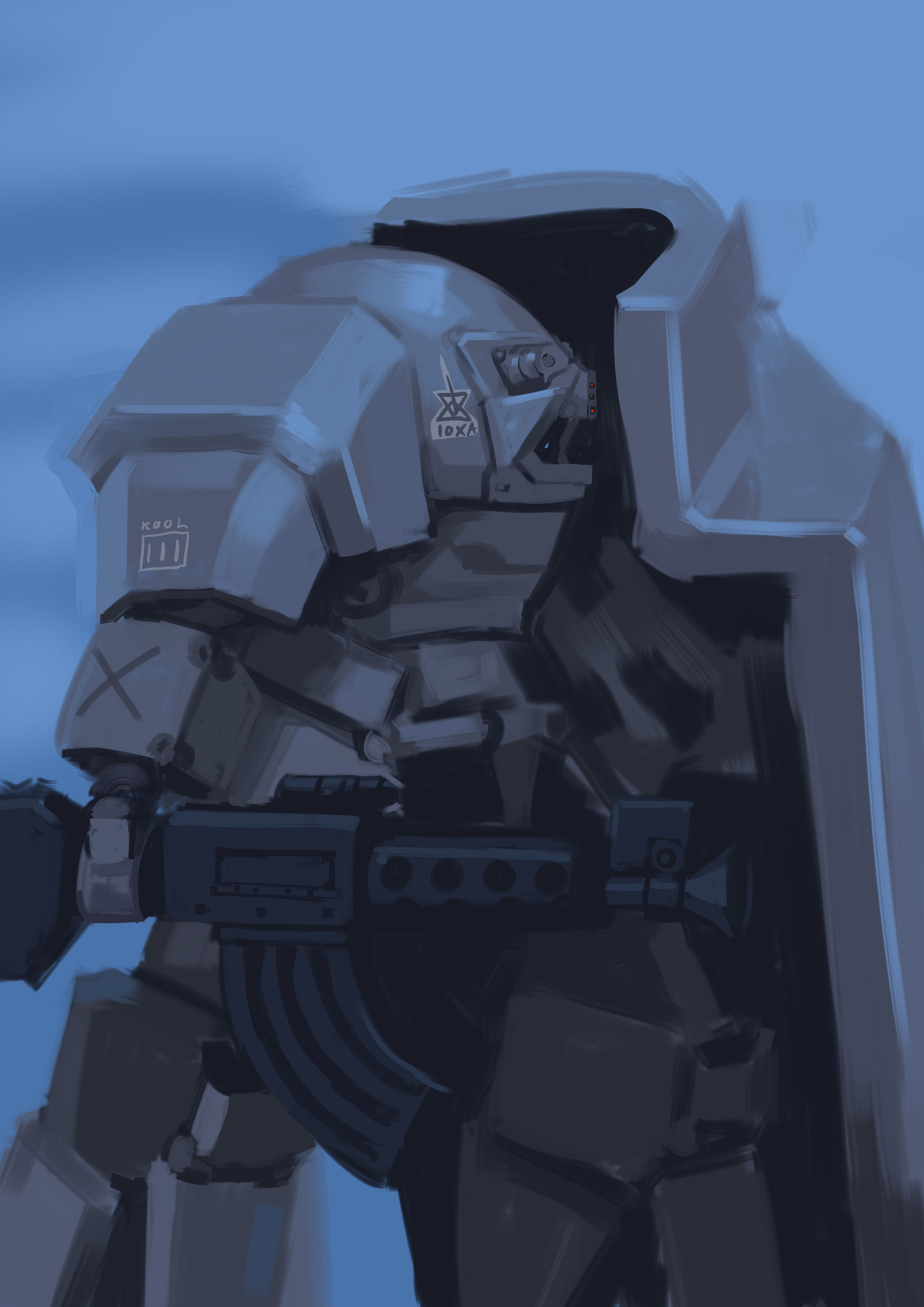 Mech with a big old shield by Fawflump on DeviantArt