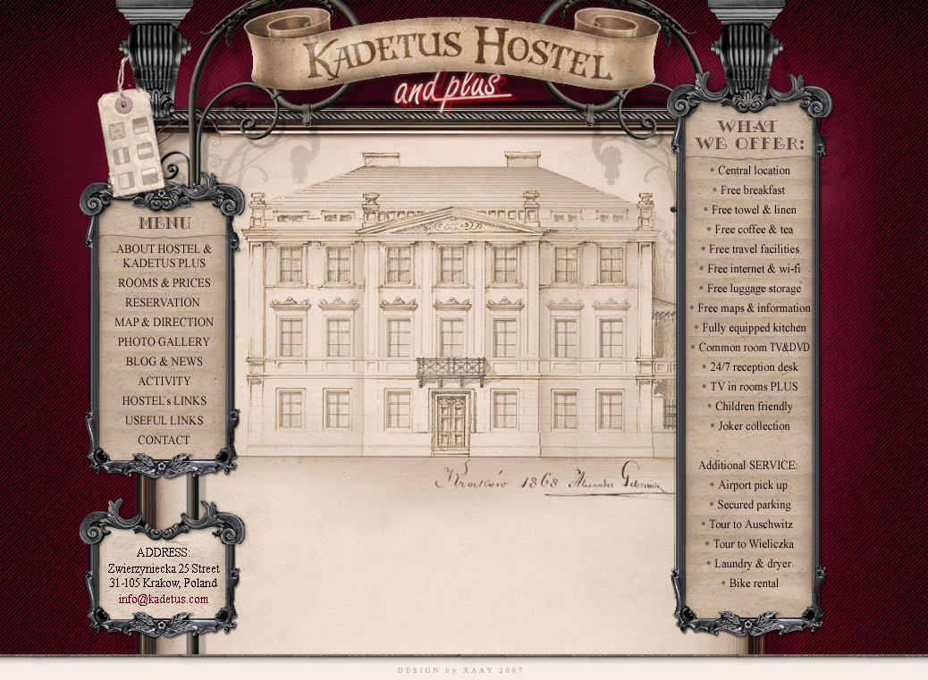 Kadetus Hostel website layout