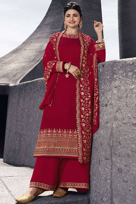 Dark pink Satin georgette Palazzo pakistani Suit