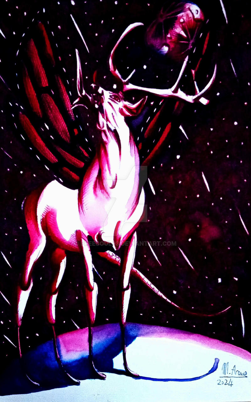 The deer-butterfly-snake on the moonlight